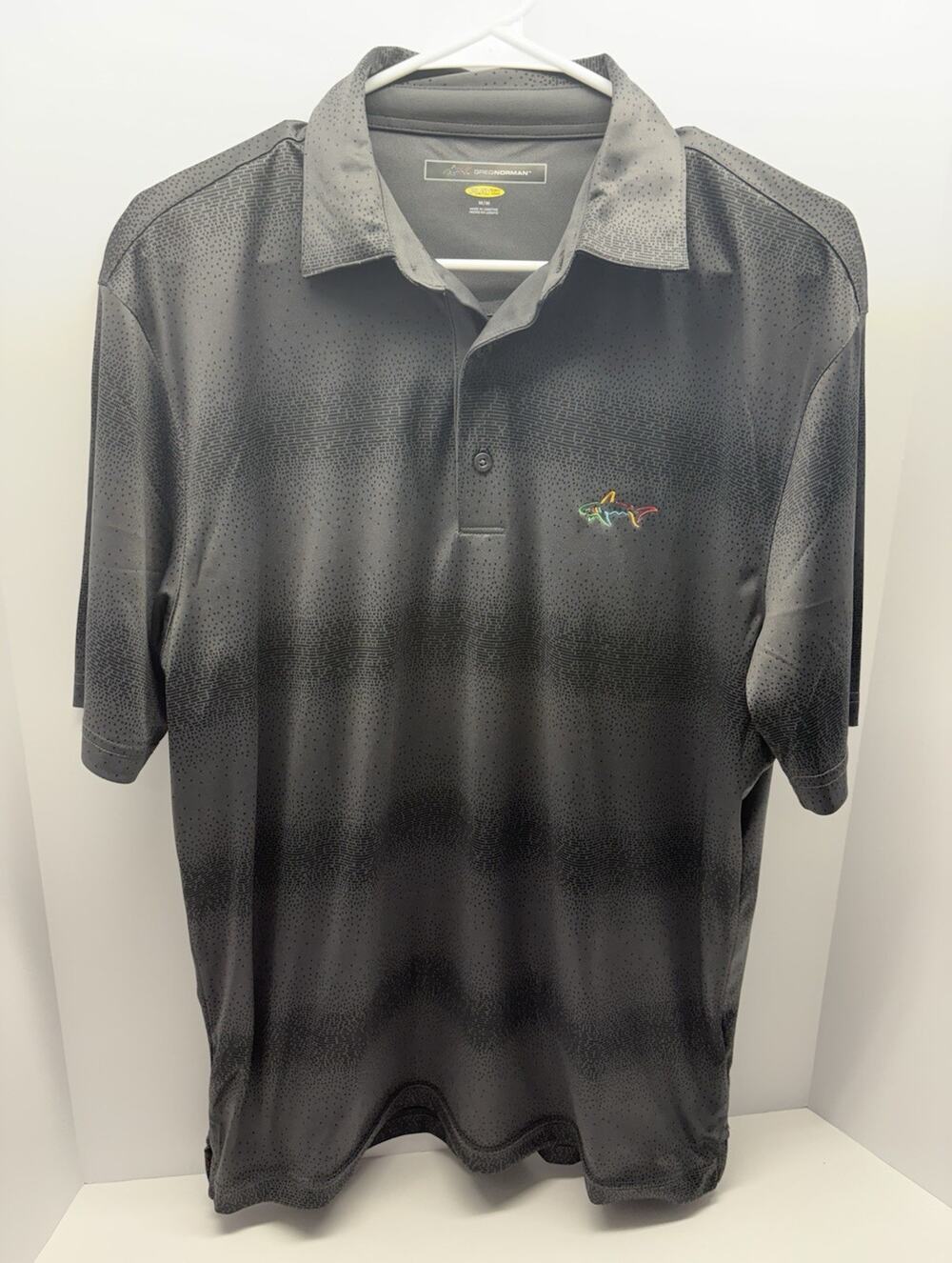 Greg Norman Play Dry Men's M Gray Solid Polo Short Sleeve Embroidered Logo